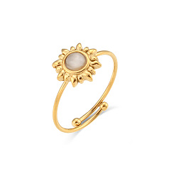 White cat's eye. Adjustable Natural Stone Sun Ring with 18K Plated Stainless Steel and Cat Eye Gemstone for Women