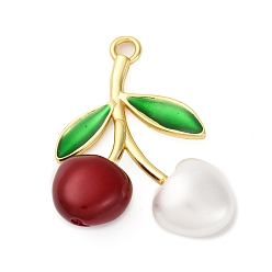Разноцветный Подвески из латуни, зеленой эмали и пластика с вишней, фруктовые прелести, реальный 18 k позолоченный, стойки покрытие, долговечный, без кадмия и без свинца, красочный, 41.5x32.5x11.5 мм, отверстие : 3x3.5 мм