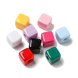 Mixed Color Opaque Acrylic Beads, Cube, Mixed Color, 9.5x9.5x9.5mm, Hole: 4mm, about 400pcs/500g