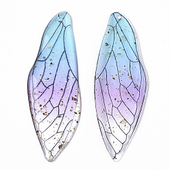 Light Sky Blue Transparent Epoxy Resin Big Pendants, with Gold Foil, Insects Wing, Light Sky Blue, 51x16.5x1~2.5mm, Hole: 1.2mm