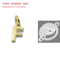 Letter F 925 серебряные шармы, буквы, серебряные, Буква F, 9x4.5x0.5 мм, отверстие : 3 мм