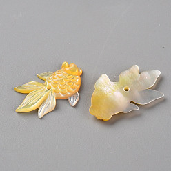 Gold Natural Yellow Shell Beads, 
Goldfish, Gold, 14x23.5x2.5mm, Hole: 1mm