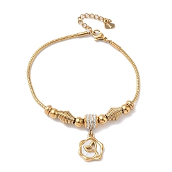 Цветок Стразы из полимерной глины в европейском стиле и браслеты с подвесками из нержавеющей стали и натуральных ракушек, 201 браслеты-змеи из нержавеющей стали для женщин, ионное покрытие (ip), реальный 304 k позолоченный, цветок, 18 дюйм (7-5/8 см)