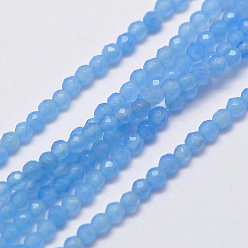 Sky Blue Natural White Jade Beads Strands, Faceted Round, Dyed, Sky Blue, 2mm, Hole: 0.8mm, about 190pcs/strand, 16 inch