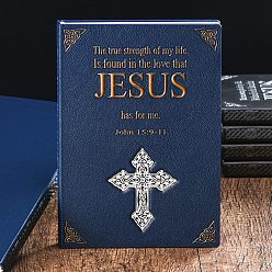 Blue Rectangle Embossed Imitation Leather Notebooks, A5 Jesus Cross Pattern Travel Journals, Blue, 215x145mm