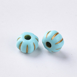 Dark Turquoise Acrylic Beads, Metal Enlaced, Plating Acrylic Beads, Golden Metal Enlaced, Pumpkin, Dark Turquoise, 7x5mm, Hole: 1.5mm, about 2850pcs/500g