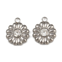 Кристалл 304 прелести нержавеющей стали, со стразами, цветочный шарм, кристалл, 14.5x11.5x3.5 мм, отверстие : 1.8 мм