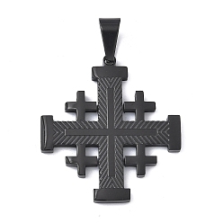 Черный 304 подвески из нержавеющей стали, Иерусалимский крест амулет, ионное покрытие (ip), долговечный, чёрные, 34.5x31.5x2.5 мм, отверстие : 7x4 мм