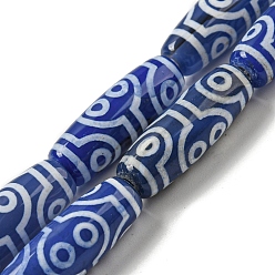 Ring Blue Tibetan Style dZi Beads Strands, Dyed Natural Agate Beads Strands, Drum Shape, Ring, 29~30x10mm, Hole: 1.4mm, about 10pcs/strand, 11.81 inch(30cm)