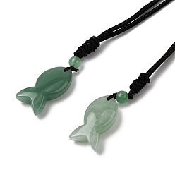 Зеленый Авантюрин Кулон из натурального зеленого авантюрина с рыбой, ожерелье из черного нейлонового шнура, 28.35 дюйм (72 см)