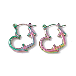 Rainbow Color Ion Plating(IP) 304 Stainless Steel Heart with Arrow Hoop Earrings for Women, Rainbow Color, 20.5x19x2.5mm, Pin: 0.6mm