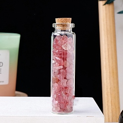 Strawberry Quartz Synthetic Strawberry Quartz Chips in a Glass Bottle with Cork Cover, Mineral Specimens Wishing Bottle Ornaments for Home Office Decoration, 70x22mm