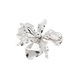 Platinum Iron Flower Cuff Open Rings for Women, Platinum, US Size 4 1/4(15~20mm)