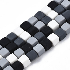 Black Handmade Polymer Clay Beads Strands,  Cube, Black, 6~6.5x6~6.5x6~6.5mm, Hole: 1.4mm, about 61pcs/strand, 15.75 inch~15.94 inch(40.5cm)