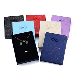 Mixed Color Cardboard Jewelry Set Boxes, for Necklaces, Ring, Earring, with Bowknot Ribbon Outside and Black Sponge Inside, Rectangle, Mixed Color, 16x12.3x3.6cm
