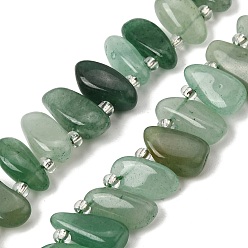 Aventurina Verde Cuentas de aventurina verde natural hebras, pepitas, con granos de la semilla, superior perforado, piedra caída, 10~20x5~10x4~8 mm, agujero: 1 mm, sobre 52 unidades / cadena, 15.35'' (39 cm)