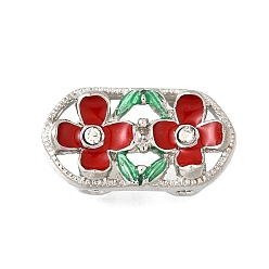 Красный Латунные хрустальные стразы овальные с 2 цветочными многорядными звеньями, Эмаль стиле, без кадмия и без свинца, стойки покрытие, платина, красные, 13x24x7 мм, отверстие : 2 мм