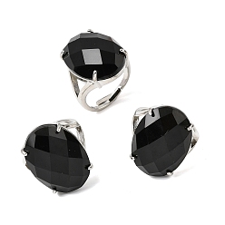 Обсидиан Перстни из натурального обсидиана, медные кольца, гранёное яйцо, стойки покрытие, 19 мм