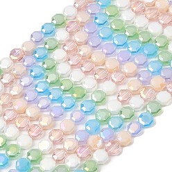 (52) Непрозрачная лаванда Гальванические непрозрачные стеклянные бусины, восьмиугольник, граненые, разноцветные, 8x7.5x4 мм, отверстие : 1~1.2 мм, около 49~56 шт / нитка, 14.17~16.50'' (36~41.9 см)