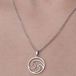 Stainless Steel Color 201 Stainless Steel Hollow Wave Pendant Necklace, Stainless Steel Color, 17.72 inch(45cm)