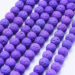 Purple Natural Lava Rock Beads Strands, Dyed, Round, Purple, 6mm, Hole: 1mm, about 62pcs/strand, 14.7 inch(37cm)