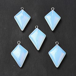Opalite Opalite Pendants, Kite Charms, with Stainless Steel Color Tone Stainless Steel Loops, 28x18x6~7mm, Hole: 2mm