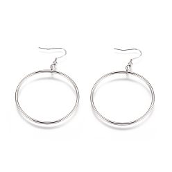 Stainless Steel Color 304 Stainless Steel Dangle Earrings, Hypoallergenic Earrings, Ring, Stainless Steel Color, 68mm, Pin: 0.6mm