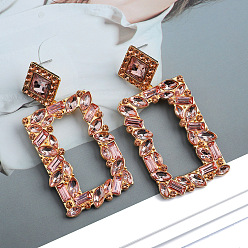 Pink Colorful Geometric Crystal Earrings with Elegant High-end Style