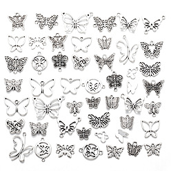 Античное Серебро Наборы подвесок и звеньев из сплава, бабочка, античное серебро, 10 мм, 50 шт / комплект