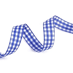 Medium Blue Printed Polyester Ribbon, Tartan Pattern, Medium Blue, 3/8 inch(10mm), 50 yards/roll