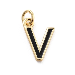 Letter V Стойки обшивки латунные подвески, с эмалью и кольцом для прыжков, без кадмия и без свинца, долговечный, реальный 18 k позолоченный, буквы, Буква V, 12x8.5x1 мм, отверстие : 2.5 мм