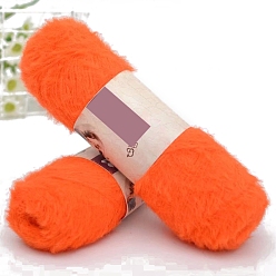 Orange Wool & Velvet Blended Yarns, Faux Mink Fur Yarns, Fluffy Soft Eyelash Yarn for Weaving, Knitting & Crocheting Purse Hat Clothes, Orange, 2mm