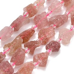 Strawberry Quartz Natural Strawberry Quartz Beads Strands, Raw Rough, Nuggets, with Seed Beads, 8~19x7~10x6~8mm, Hole: 1mm, about 28~30pcs/strand, 15.16''(38.5cm)~15.94''(40.5cm)