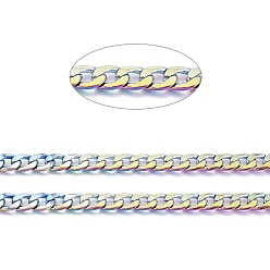 Rainbow Color Ion Plating(IP) 304 Stainless Steel Cuban Link Chains, Chunky Chains, Unwelded, with Spool, Rainbow Color, Link: 10x7x1.8mm, about 32.8 Feet(10m)/roll