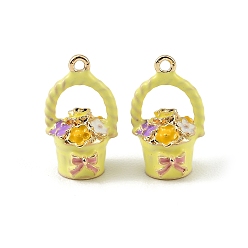 Светло-хаки Подвески из эмали и сплава, подвески в виде цветочных корзин, долговечный, стойки покрытие, золотые, светлый хаки, 19.5~20x11.5x10.5~11 мм, отверстие : 1.4 мм