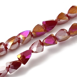 Medium Violet Red Electroplate Glass Beads Strands, AB Color, Faceted, Triangle, Medium Violet Red, 7x5.5~6x5.5~6mm, Hole: 1.2mm, about 79~80pcs/strand, 22.60''(57.4cm)