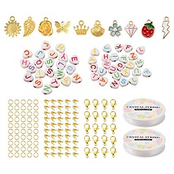 Mixed Color DIY Pendant Decoration Keychain Making Kit, Including Alloy Clasps, Acrylic Letter Beads, Alloy & Iron Pendants, Lightning Bolt & Sakura & Strawberry & Crown, Mixed Color, 380Pcs/bag