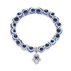 Blue Resin Bead Evil Eye Bracelet with Hamsa Hand Pendant Jewelry