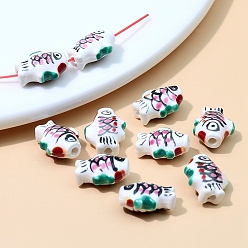 Colorful Pearlized Handmade Porcelain Beads, Fish, Colorful, 15x12mm, Hole: 2mm