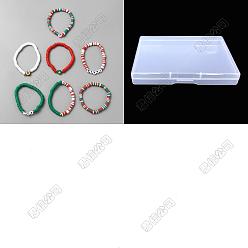 (52) Непрозрачная лаванда 14 шт. 2 наборы браслетов из полимерной глины в рождественской тематике, украшенных бусинами, эластичные., Набор браслетов из эмалированного сплава для мужчин и женщин, разноцветные, внутренний диаметр: 2-1/8~2-1/4 дюйм (5.4~5.65 см), 7 шт / комплект