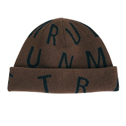 Coffee Polyacrylonitrile Fiber Yarn Cuffed Beanies Cap, Word Pattern Winter Warmer Knit Hat for Women, Coffee, 560~580mm