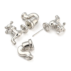 Platinum Alloy Front Back Stud Earrings, Faucet Shape, Platinum, 15x28x7mm