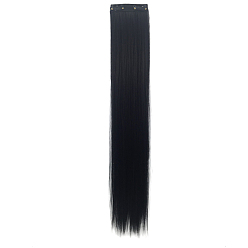 Black Ladies Long Straight Clip in Hair Extensions for Women Girlss, High Temperature Fiber, Synthetic Hair, Black, 21.65 inch(55cm)
