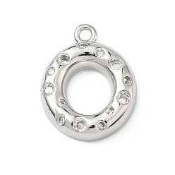 Letter O Латунные микропаве прозрачные подвески с фианитом, без кадмия и без свинца, долговечный, стойки покрытие, платина, Письмо O, 21.5x17x4 мм, отверстие : 1.8 мм