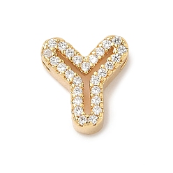 Letter Y Латунные микро-паве прозрачные кубические цирконии начальные многорядные звенья, реальный 18 k позолоченный, без кадмия и без свинца, долговечный, стойки покрытие, Письмо Y, 10~11.5x7~12.5x4~4.5 мм, отверстие : 1.5~1.8x1.8~4 мм