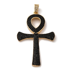 Черный Латунные микро проложить кубического циркония большие кулоны, крест прелести, стойки покрытие, прочное покрытие, без кадмия и без свинца, реальный 18 k позолоченный, чёрные, 51x32.5x4 мм, отверстие : 3x5 мм