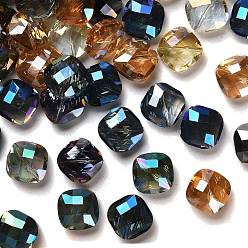 Mixed Color Electroplate Glass Beads , Half Plated, Faceted, Square, Mixed Color, 15x15x8mm, Hole: 1mm