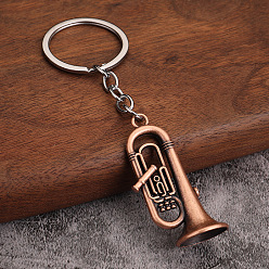Red Copper Alloy Keychain, Music Gift Pendant, Musical Instruments, Red Copper, 10.2x3.5cm