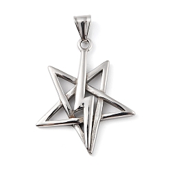 Antique Silver 304 Stainless Steel Pendants, with 201 Stainless Steel Snap on Bails, Star with Lightning Bolt Charm, Antique Silver, 42x35.5x4mm, Hole: 8x4mm