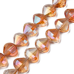 BurlyWood Electroplate Transparent Glass Beads Strands, Faceted, Teardrop, BurlyWood, 10.5x12x6.5mm, Hole: 1mm, about 60pcs/strand, 25.59 inch(65cm)